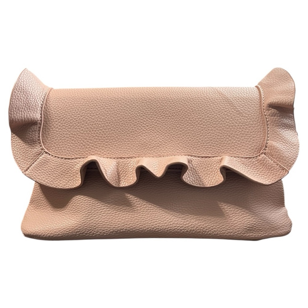 Kaari Blue Elegant Ruffled Pink Vegan Clutch